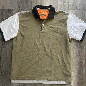 Orvis Men's Color Block Green and White Polo Shirt